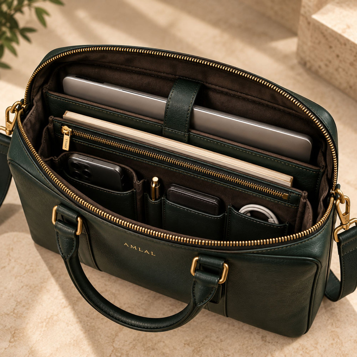 AMLAL Men’s Leather Briefcase – Handmade Moroccan Business Bag