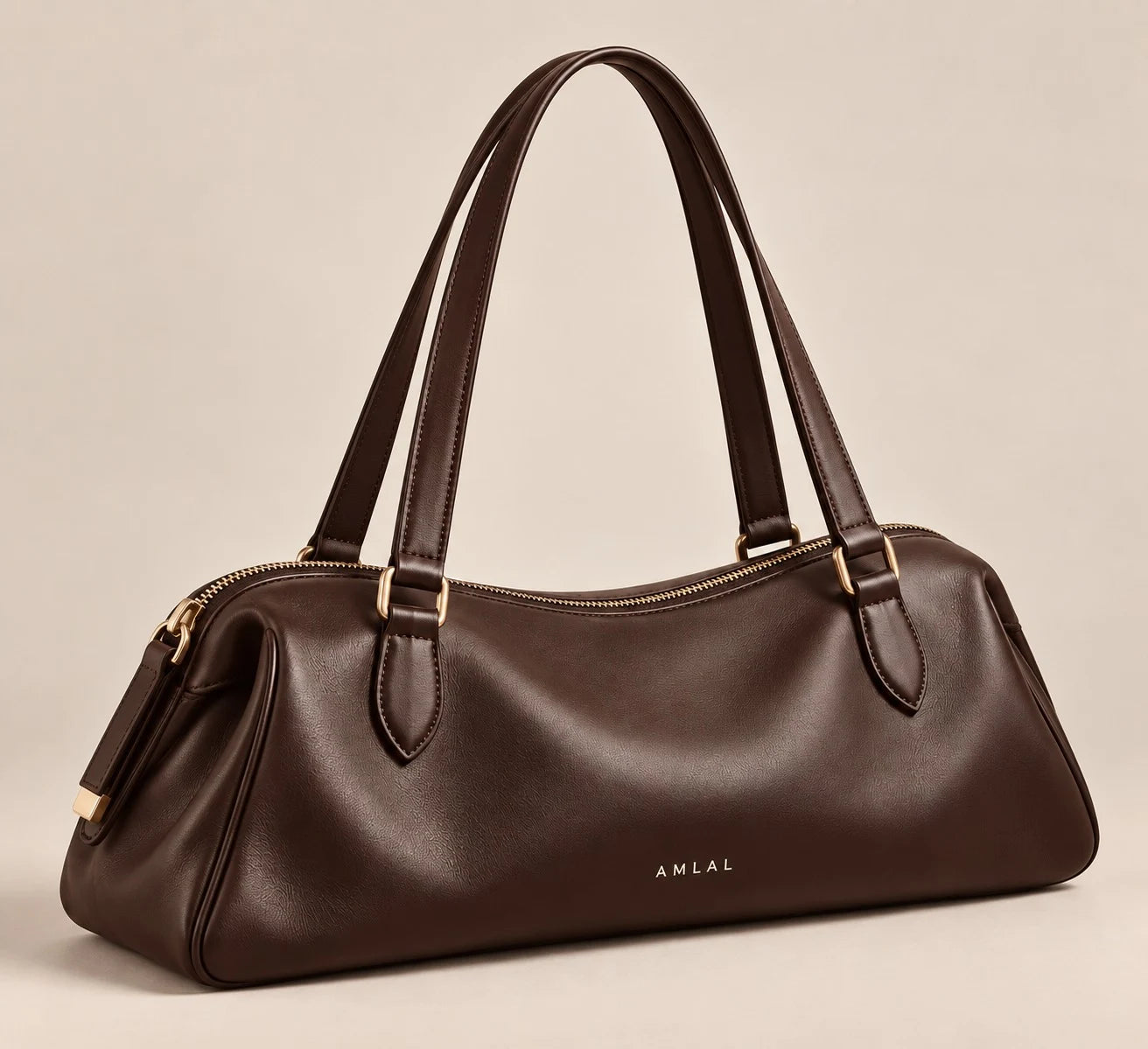 East-West Leather Shoulder Bag in Chocolate